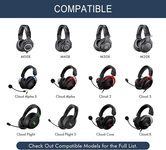 Ice Silk Fabric Replacement Earpads Cushions for HyperX Cloud/Alpha, Audio Technica M50X/M40X, Sony MDR 7506, Turtle Beach Stealth 400/600, & More - Ear Pads with Memory Foam & Added Thickness
