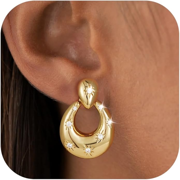 Clip on Earrings for Women Hypoallergenic Statement Retro Clip Earrings 14K Gold/Silver Plated Hoop Dangle Earrings 5A Cubic Zirconia Round Multiple Styles for Women Fashion Trendy Jewelry Gifts