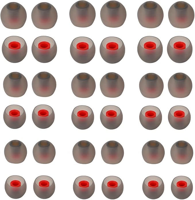 Earbud Tips Soft and Comfortable Silicone Ear Bud Replacement Pieces Fit Most in-Ear Headphones，Inner Hole 3.8mm -5.5mm，18 Pairs Black and Red S/M/L Replacement Earbud Tips