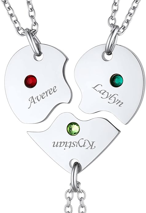 FindChic Personalized Matching BFF Necklace for 2/3/4/5/6 Puzzle Name Heart Pendant Stainless Steel Couple Necklace Set Customized Necklaces for Teen Girls