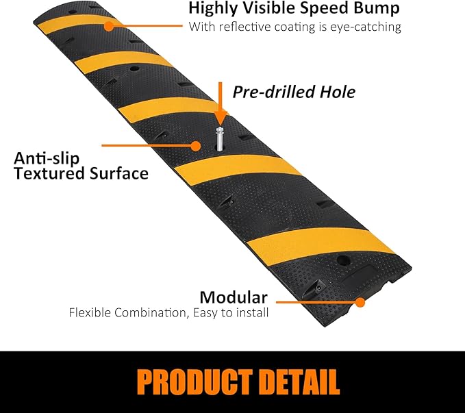 Heavy Duty Speed Bumps for Driveway, 2 Pack 6Ft Rubber Speed Bumps, 2 Channel Modular Traffic Speed Bump Hump Cable Protector Ramps for Asphalt Concrete Gravel Driveway Road with 6 Bolt Spikes
