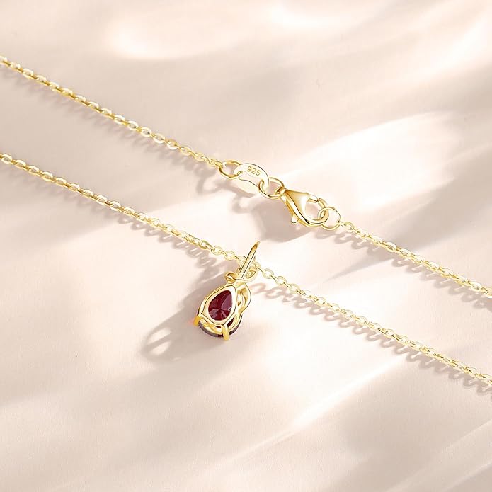 FANCIME 14K Solid Yellow Gold Birthstone Pendant Necklace for Women with Diamond Pear Shaped Teardrop Necklace Birthday Gifts for Mom Women Sterling Silver Chain 16" + 2" Extender