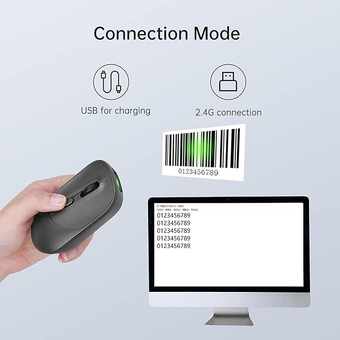 New Wireless Mouse Barcode Scanner, 2-in-1 Design 2D Handheld Barcode Scanner with Wireless Mouse Functions for POS System,Store,Supermarket, Warehouse.(Black)