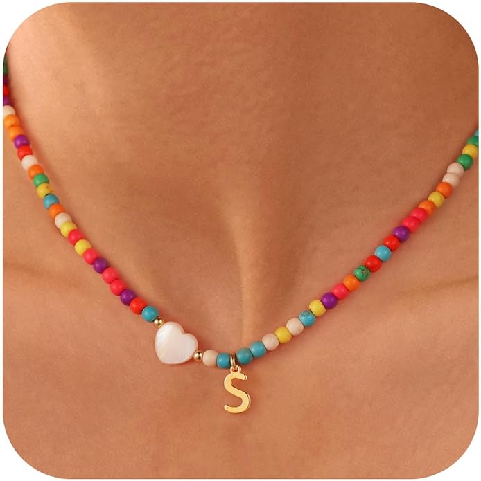 Ursteel Valentines Gifts for Kids Teen Girls - Trendy Beaded Choker Necklace for Women Teen Girl, Handmade Letter Necklace Valentines Galentines Day Gifts Women Girls Jewelry