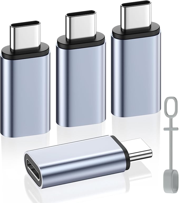 MoKo 4 Pack Lightning Female to USB C Male Adapter,USB-C Lightning Adapter for iPhone 15/16 Pro/16 Pro Max/Plus,Galaxy S24,iPad,iPhone to USB C Adapter for Charging/Data Sync, NOT for Audio/OTG, Gray