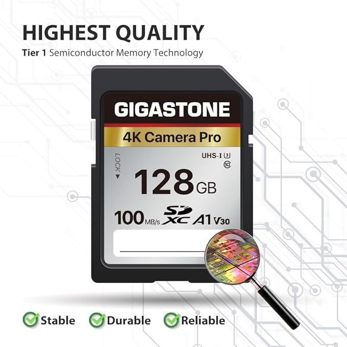 [5-Yrs Free Data Recovery] GIGASTONE 128GB SD Card with USB Type C Card Reader, 4K Camera Pro, A1 V30 U3 SDXC Memory Card Compatible with Canon Digital Camera, with 1 Mini case