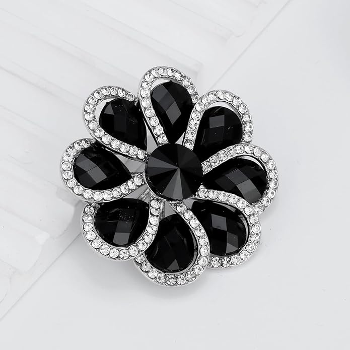 Rhinestone Flower Brooch for Women Vintage Style Black White Crystal Flower Brooch Pin Sparkling Bridal Wedding Crystal Pin Elegant Clothing Hat Bag Accessories Christmas Birthday Party Wedding Costume Jewelry