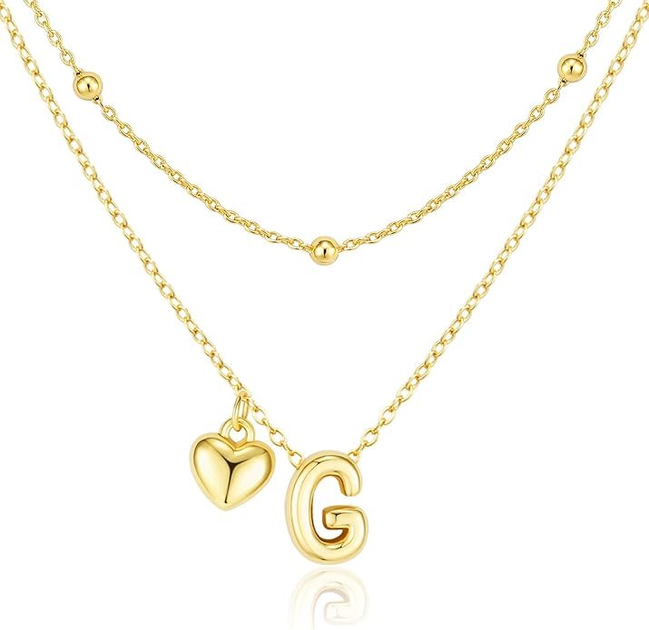 adoyi Valentines Day Gifts for Women Hers Dainty 14K Gold Plated Heart Initial Necklaces Layered Letter A-Z Pendant Necklace Stack Trendy Jewelry Birthday Valentines Day Gifts for Women Jewelry