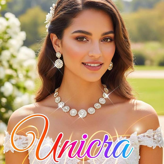 Unicra Bridal Wedding Jewelry Set Silver Rhinestone Necklace Earrings Sets Formal Costume Jewelry for Women and Brides