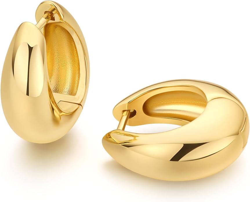 18K Gold Plated Huggie Hoop Earrings for Women, 925 Sterling Silver Post, Hypoallergenic Small Earrings