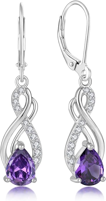 Infinity Love Birthstone Earrings for Women 925 Strling Silver 5A Cubic Zirconia Dangle Drop Leveback Earrings Jewelry Birthday Christmas Day Gifts for Her