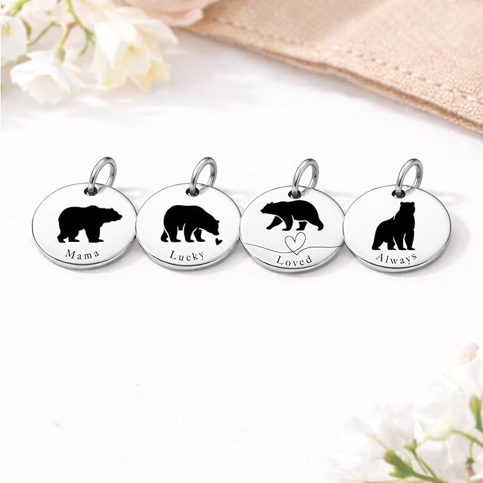 SM Design Mama Animal Charm Set – Set of 4 Stainless Steel Charms – Motherhood & Family Keepsake Jewelry Charmss