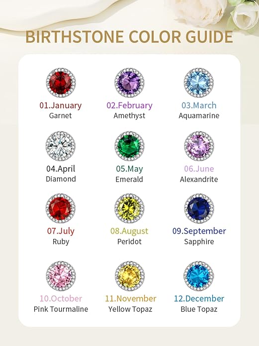 FindChic Sparkling Birthstone Clip On Earrings for Women, Silver Plated Stud Earrings 8MM Cubic Zirconia Non Pierced Studs, 12 Months Birthday Jewelry Gift