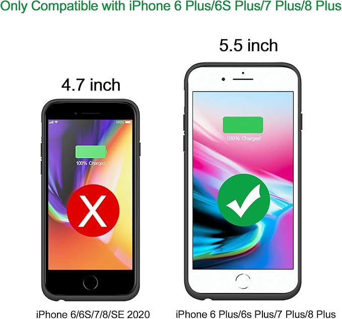 Battery Case for iPhone 6 Plus/6s Plus/7 Plus/8 Plus, 10000mAh Portable Battery Pack Rechargeable Smart Charger Case Compatible with iPhone 6 Plus/6s Plus/7 Plus/8 Plus (5.5 inch) Battery Case (Black)