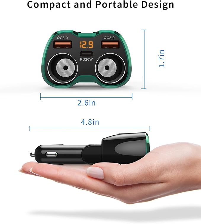[2025 Upgraded] Cigarette Lighter Splitter, SUPERONE 180W 2-Socket Cigarette Lighter Adapter with Dual QC3.0 and 20W PD USB C Car Charger Splitter for GPS/Dash Cam/Laptop/iPad/iPhone 16/15/14/13/12/11