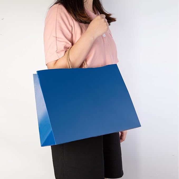 70Pcs Paper Bags with Handles 16x6x12 inch, Large Recycled Kraft Paper Bags Bulk for Shopping, Wedding,Business, Retail, Boutique, Party, Grocery, Party Favor - Navy Blue
