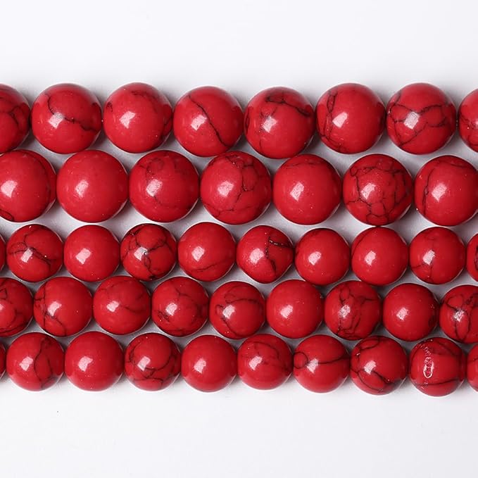 120PCS 6mm Natural Stone Beads Red Turquoise Gemstone Round Loose Beads for Jewelry Making 32" 2 Strand Crystal Energy Stone Healing Power DIY Bracelets