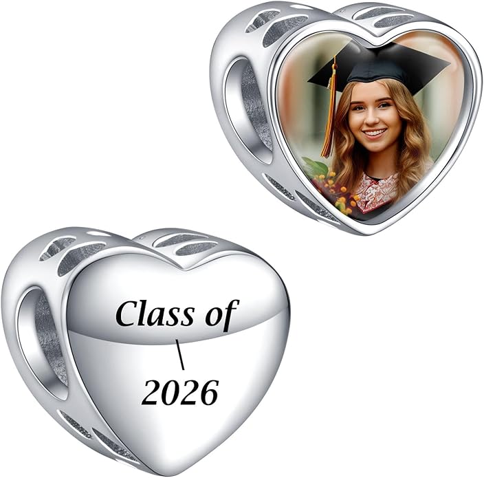 Annmors Personalized Photo Charms For Bracelets/Necklace 925 Sterling Silver Love Heart Shaped Engraved Customize Picture Gift for Birthday Mother's Day,Bead Charms Jewelry for Women