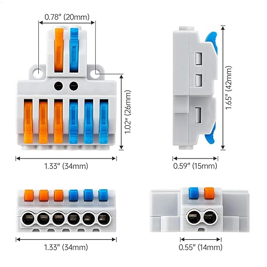 10PCS Lever Wire Connectors, Quick Wiring Cable Connectors, Compact Push-in Conductor Terminal Block (10PCS 2 in 6 Out)