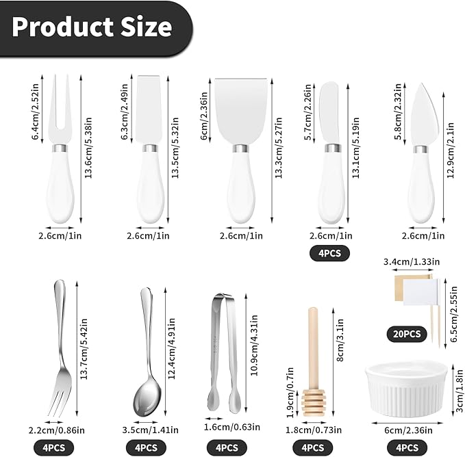 Charcuterie Boards Accessories(29 PCS) Cheese Spreaders for Charcuterie Board Mini Serving Spoon Fork Tongs Blank Toothpick Flags Bowl