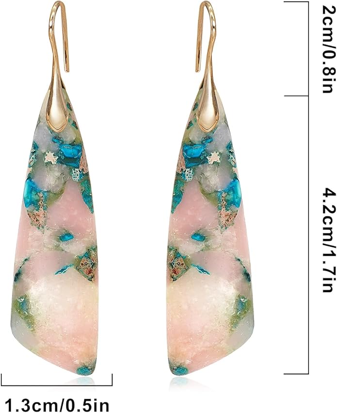 Natural Stone Earrings for Women Boho Triangles Dangle Drop Earrings