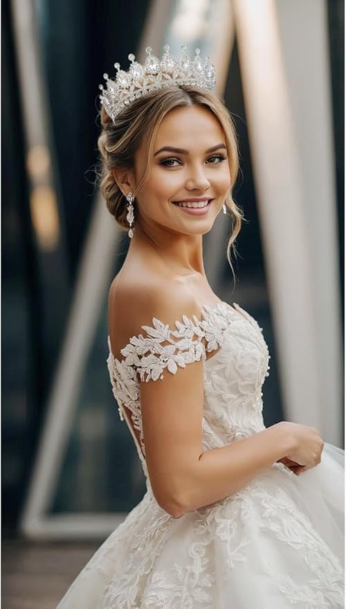 FORSEVEN Crystal Tiaras and Crowns for Women - Wedding and Birthday Party Princess Crown Hair Accessories - Bride Rhinestone Headband Halloween Decorations Hairband