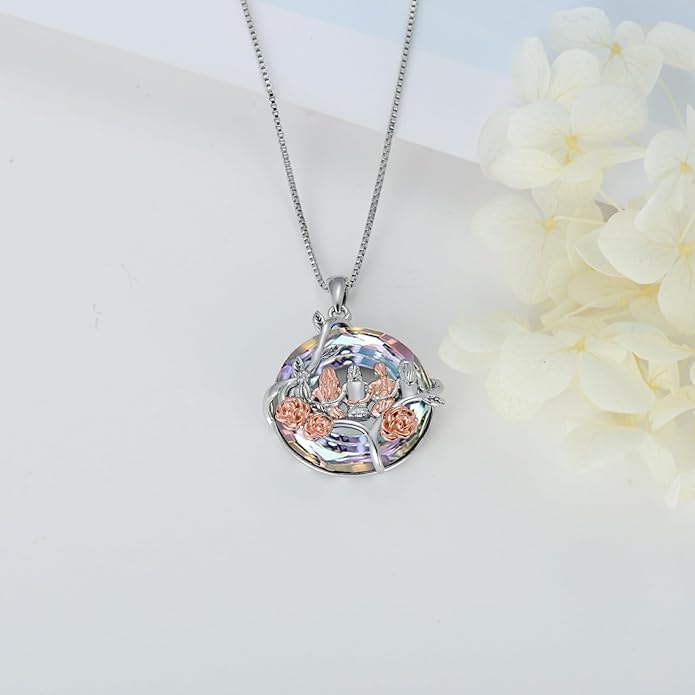 TOUPOP Sisters Gifts from Sister Necklace Sterling Silver Rose Flower with Crystal Jewelry Valentines Day Birthday Gifts for Women Best Friend Friendship