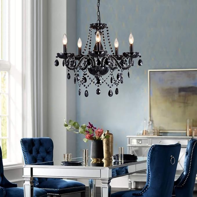Saint Mossi Modern K9 Crystal Chandelier,Black Chandelier with 5 Lights E12 Base, Modern Pendant Ceiling Lighting Fixture for Dining Room,Bedroom,Living Room, D19 x H19 with Max 59" Adjustable Chain