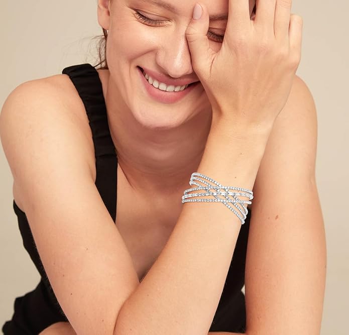 Rhinestone Bracelet Multilayer Cuff Bracelet Sparkling Crystal Layered Bridal Bracelets for Women