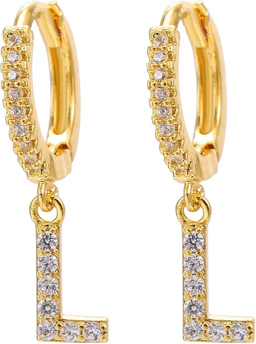 14K Gold Dangle Drop Initial Earrings for Women Dainty CZ Huggie Hoop Name Letter Earrings S925 Sterling Silver Post with Cubic Zirconia Hypoallergenic Gifts Jewelry