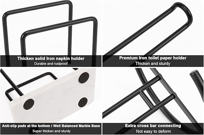 Livabber Napkin Holder, Metal Napkin Storage Modern Freestanding Tissue Paper Dispenser for Table Kitchen Countertop (Marble Base, Black Napkin Holder Set-2)