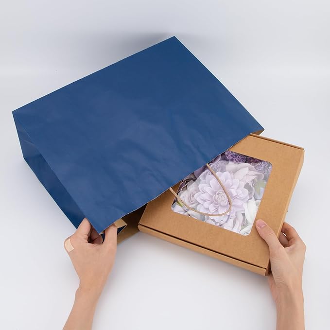 70Pcs Paper Bags with Handles 16x6x12 inch, Large Recycled Kraft Paper Bags Bulk for Shopping, Wedding,Business, Retail, Boutique, Party, Grocery, Party Favor - Navy Blue