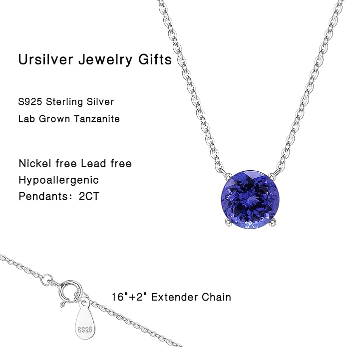 Ursilver Valentines Day Gifts for Her - Birthstone Necklace for Women, S925 Sterling Silver Round Birthstone Necklace Birthday Gifts 12 Months Necklaces for Women Jewelry Gift