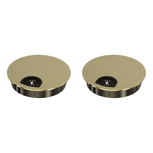 2 Pack Desk Grommet 2-3/8 Inch 60mm, Zinc Alloy Computer Desk Wire Hole Cover, Office Desktop Cord Cable Hole Metal Ring, Bronze Tone