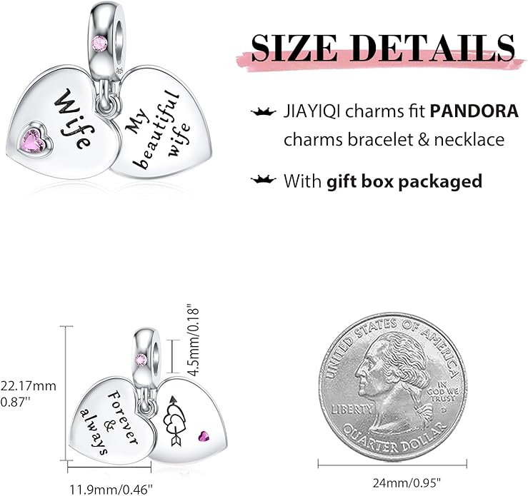 JIAYIQI Mother Sister Daughter Wife Charms Fit Charms Bracelet Necklace with Double Heart Love Charms 925 Sterling Silver Beads for Women Jewelry