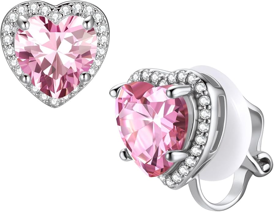 FindChic Sparkling Birthstone Clip On Earrings for Women, Silver Plated Stud Earrings 8MM Cubic Zirconia Non Pierced Studs, 12 Months Birthday Jewelry Gift