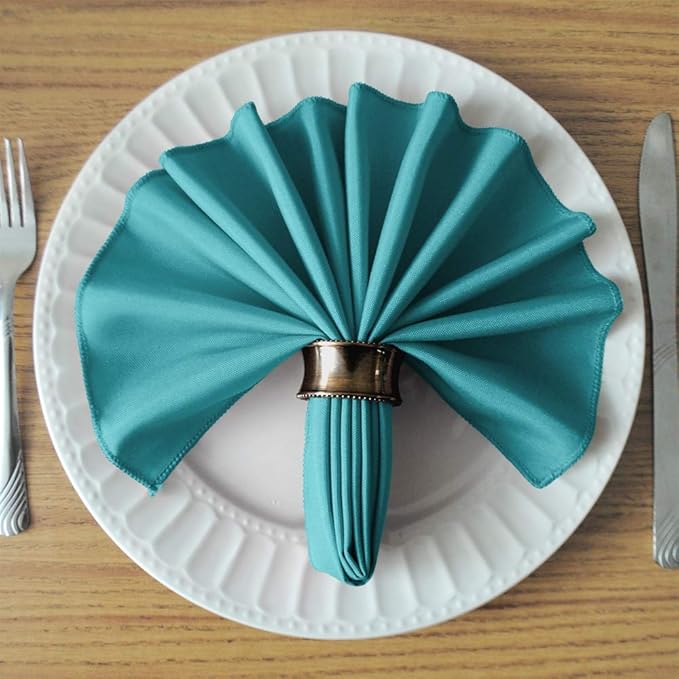 TableLinensforLess 17"x17" Polyester Cloth Napkins, Set of 6 (Caribbean Blue) | Easy-Care, No-Iron Finish, Superior Color Retention, Machine Washable