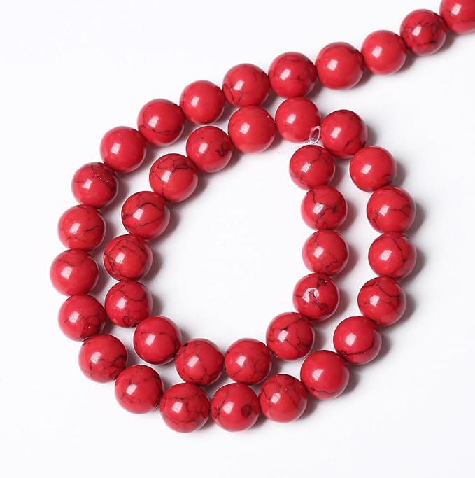 90PCS 8mm Natural Stone Beads Red Turquoise Gemstone Round Loose Beads for Jewelry Making 32" 2 Strand Crystal Energy Stone Healing Power DIY Bracelets