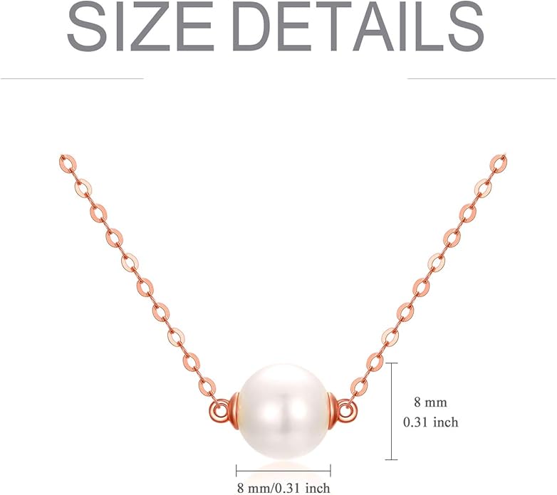 14K Solid Gold Pearl Necklace for Women, Delicate Cultured Freshwater Pearl Choker Pendant Necklace Love Jewelry Gift for Girls, Mom, Wife 16"-18"