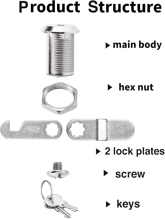 Cam Locks Keyed Alike, 1'' Cabinet Lock Fits on 3/4'' Max Door Thickness, Secure File Drawer Mailbox RV Storage Replacement Set, Zinc Alloy (1 Inch 6Pcs)