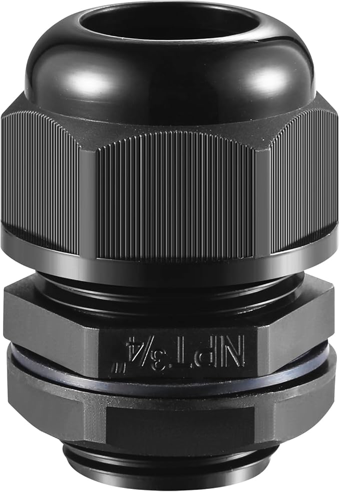 10 PCS 3/4"(12.5-18mm) NPT Nylon Cable Gland Joints with Gaskets, IP68 Adjustable Lock Nut Strain Relief Cord Grip Waterproof Cable Glands - UL Listed and RoHS Compliant