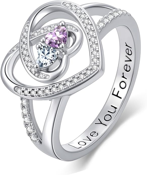 Valentine's Day Gifts for Women Birthstone Rings for Women Heart Statemet Engagement Eternity Wedding Promise Rings Jewelry Anniversary Christmas Valentine Mothers Day Birthday Gifts for Wife Her Girlfriend