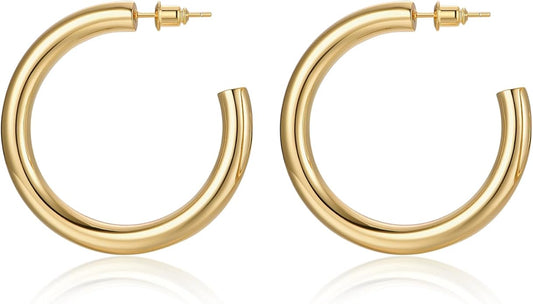 Gold Earrings for Women Girls,14K Gold Plated Hoop Earrings with 925 Sterling Silver Post Cubic Zirconia Stud Earring Huggie Hoops Earrings