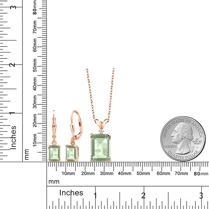 Gem Stone King 9-13 Cttw Pendant and Earrings Jewelry Set For Women | Emerald Cut 14X10MM and 8X6MM | Round 1.5MM | Gemstone Birthstone and Diamond | 925 Sterling Silver | 18 Inch Silver Chain