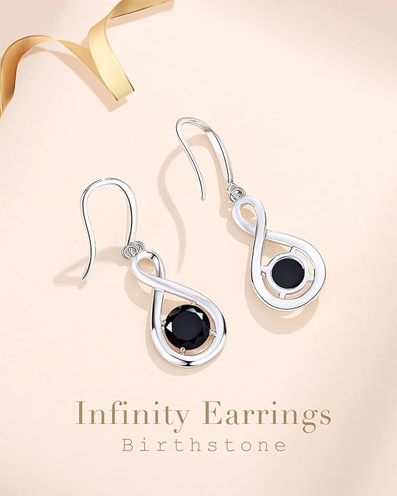 FANCIME Valentines Day Gift Dangle Drop Earrings 925 Sterling Silver Dainty Infinity Round Gemstone Birthstone Jewelry Birthday Gifts for Her Women