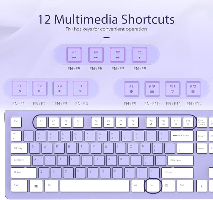 Computer Keyboard Wired, Plug Play USB Keyboard, Low Profile Chiclet Keys, Large Number Pad, Caps Indicators, Foldable Stands, Spill-Resistant, Anti-Wear Letters for PC Laptop (Purple, 1-Pack)