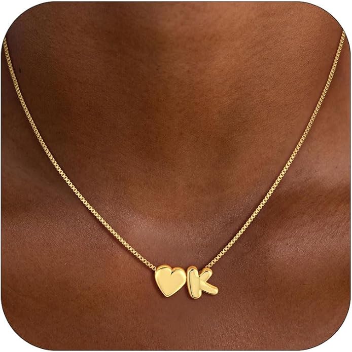 Valentines Day Gifts for Kids Teen Girls Women - 14K Gold Plated Dainty Heart A-Z Initial Letter Necklace Teen Girls Gifts Trendy Stuff Birthday Gift for 5 6 7 8 9 10 Year Old Girls Gift