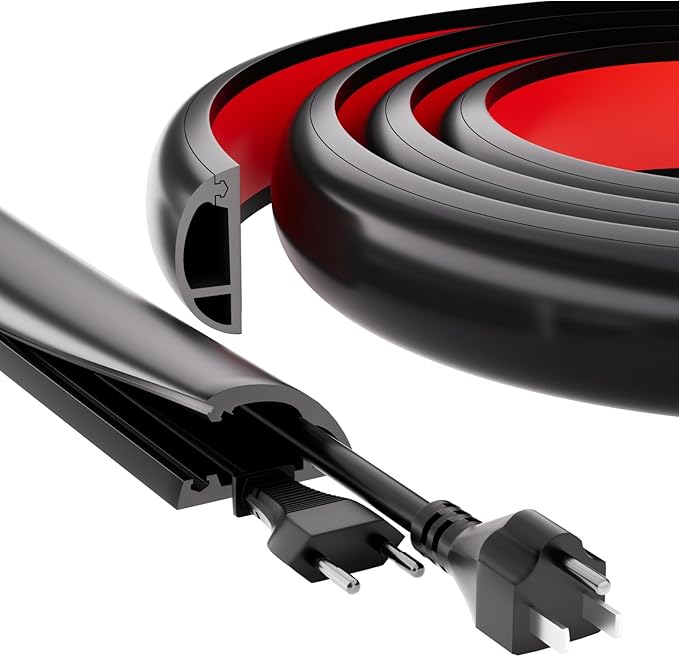 4ft Floor Cord Cover, Silicone Wire Hider, Hide Extension Cords, Protect Cords, Prevent Cable Trips, Heavy-Duty Adhesive-Backed Anti-Trip Cable Protector for Floor, Desk & Wall