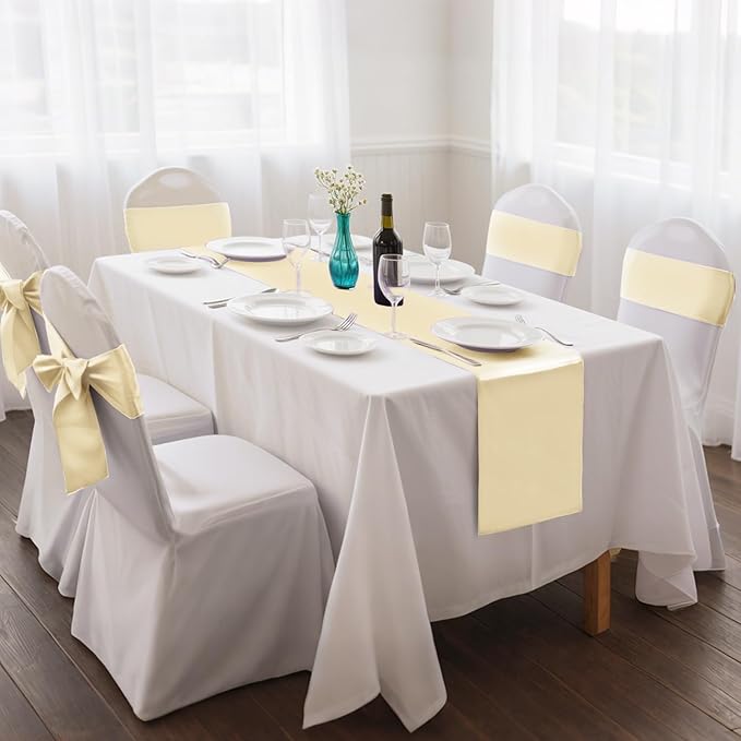 5-Pack Satin Table Runner Champagne 12 x 108 Inch Long Silk Satin Table Runners for Wedding,Graduations,Engagements,Birthday Party and Banquet Decoration（5 Pack, 12x108 Inch, Champagne）