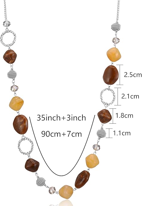 BULINLIN Beaded Long Necklace for Women Silver Sweater Chain Necklace with Crystal Resin Beads, Fashion Jewelry Necklace